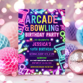 Invitation Neon Glow Arcade Et Bowling Anniversaire