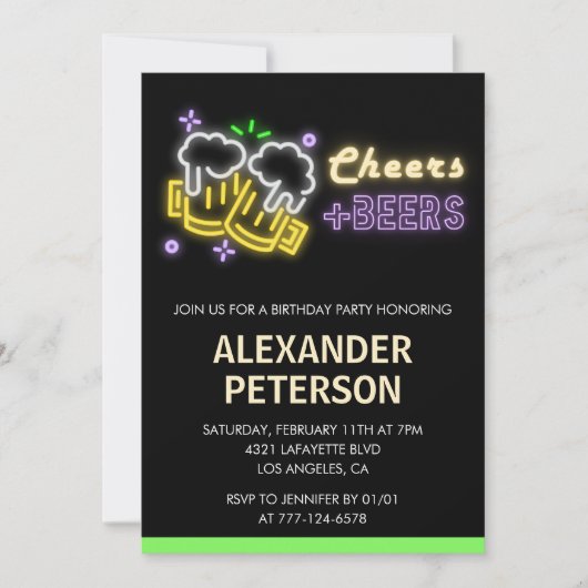 Invitation Neon Glow Cheers Beer Men 87e anniversaire (Devant)