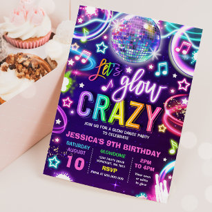 Invitation Neon Glow Crazy Disco Dance Anniversaire