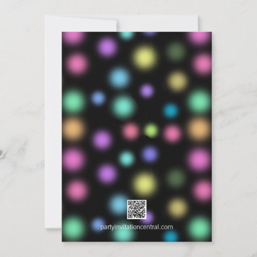 Invitation Neon Glow Dans La Fête D'Anniversaire Sombre (Dos)