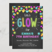 Invitation Neon Glow dans l'invitation d'anniversaire sombre (Devant / Derrière)