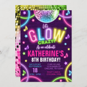 Invitation Neon Glow dans l'obscurité fête d'anniversaire Inv