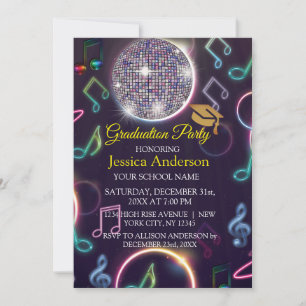 Invitation Neon Glow Disco Ball Party de graduation