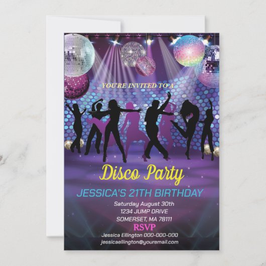 Invitation Neon Glow Disco Dance Anniversaire (Devant)