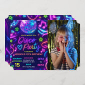 Invitation Neon Glow Disco Dance Party Anniversaire Photo (Devant / Derrière)