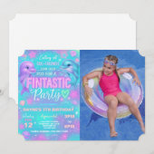 Invitation Neon Glow Dolphin Anniversaire Fête Photo Invitati (Devant / Derrière)