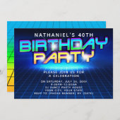 Invitation Neon Glow Grid Mens 40e fête d'anniversaire (Devant / Derrière)