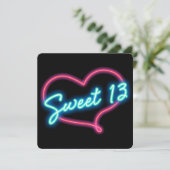 Invitation Neon Glow Heart SWEET 13 Anniversaire Fête Invitat (Debout devant)