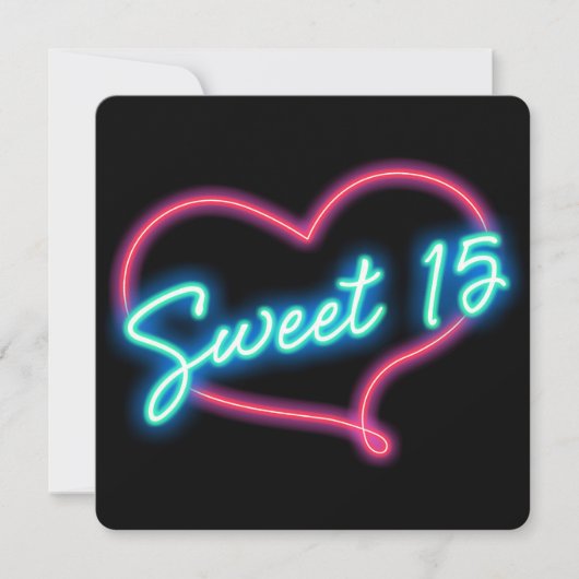 Invitation Neon Glow Heart SWEET 15 Anniversaire Fête Invitat (Devant)