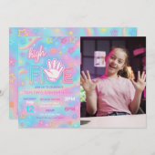 Invitation Neon Glow High Cinq Anniversaire Photo (Devant / Derrière)