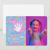Invitation Neon Glow High Cinq photo de la fête d'anniversair (Devant / Derrière)