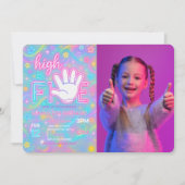 Invitation Neon Glow High Cinq photo de la fête d'anniversair (Devant)
