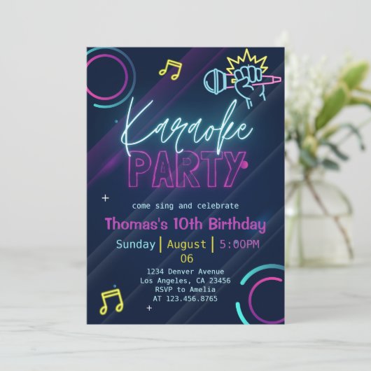Invitation Neon Glow Karaoke Night Music Anniversaire (Debout devant)