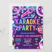 Invitation Neon Glow Karaoke Singing Music Birthday Party  (Devant)