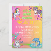 Invitation Neon Glow mignonne Animal Fête d'anniversaire fill (Devant)