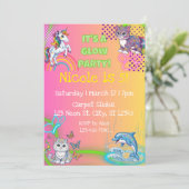 Invitation Neon Glow mignonne Animal Fête d'anniversaire fill (Debout devant)