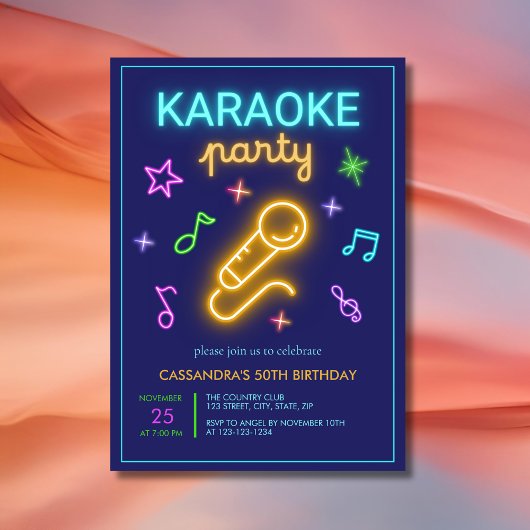 Invitation Neon Glow Music Karaoke Anniversaire