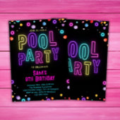 Invitation Neon Glow Pool Filles Pink Purple Anniversaire