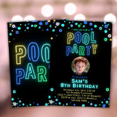 Invitation Neon Glow Pool Party Boys Photo Anniversaire Party