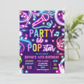 Invitation Neon Glow Pop Star Dance Musique Anniversaire (Debout devant)