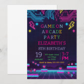 Invitation Neon Glow Retro Arcade Gaming Birthday Party (Devant / Derrière)