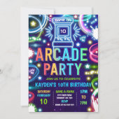 Invitation Neon Glow Retro Arcade Jeu Anniversaire (Devant)