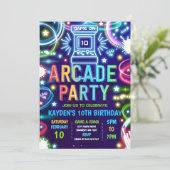 Invitation Neon Glow Retro Arcade Jeu Anniversaire (Debout devant)