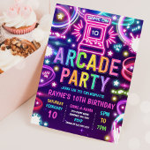 Invitation Neon Glow Retro Arcade Jeu Anniversaire