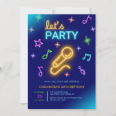 Invitation Neon Glow Singer Karaoke Anniversaire (Devant)