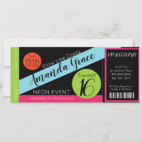 Neon Glow Ticket Sweet sixteen Anniversaire VIP