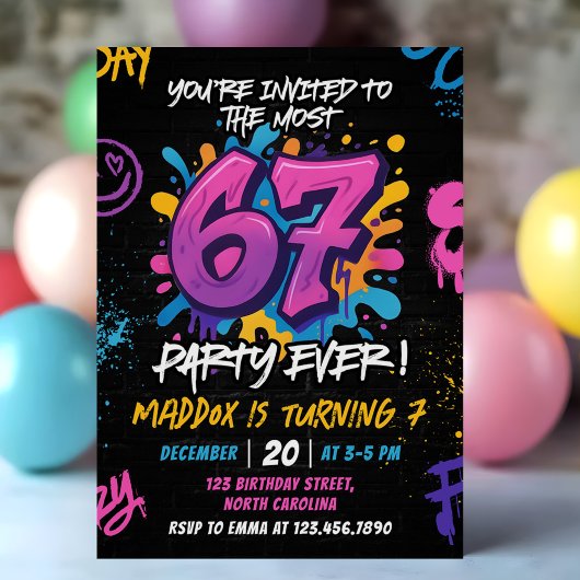 Invitation Neon Graffiti 6 7 Meme Trend Six Seven Birthday