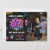 Invitation Neon Graffiti Six Seven Kids 7th Birthday Photo (Devant)