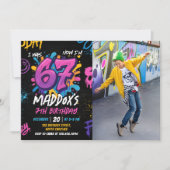 Invitation Neon Graffiti Six Seven Kids 7th Birthday Photo (Devant)