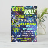 Invitation Neon Green Blue Boy Lets Roller Roller Roller Skat (Debout devant)