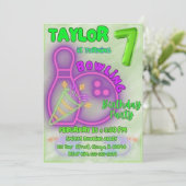 Invitation Neon Green et Purple Kids Bowling Anniversaire (Debout devant)