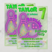 Invitation Neon Green et Purple Kids Bowling Anniversaire (Devant / Derrière)