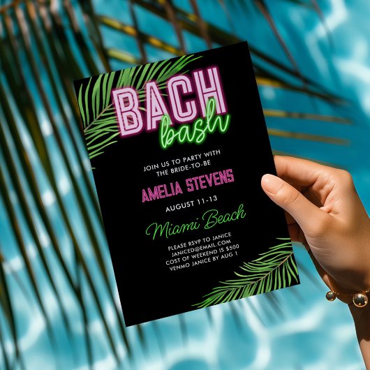 Invitation Neon Green & Pink Tropical Bachelorette Week-end