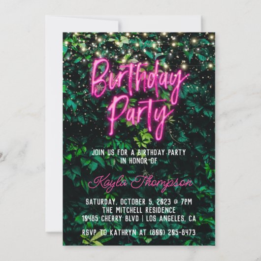 Invitation Neon Green Wall Green Fête d'anniversaire (Dos)