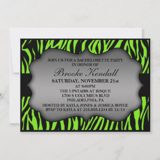 Invitation Neon Green Wild Night Zebra Bachelorette Party