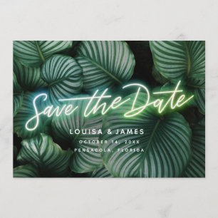 Invitation Neon Greenery Modern Tropical Sauvez la date
