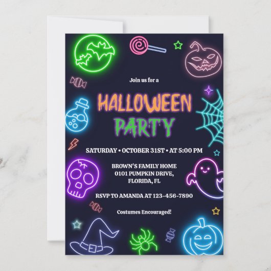 Invitation Neon Halloween (Devant)