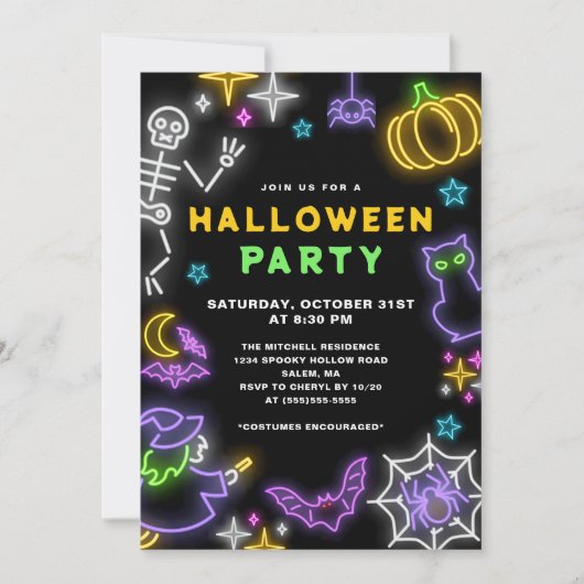 Invitation Neon Halloween (Devant)