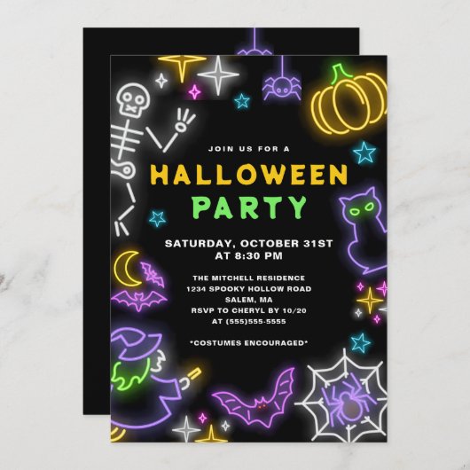 Invitation Neon Halloween (Devant / Derrière)