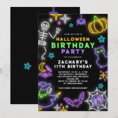 Invitation Neon Halloween Boys 11ème anniversaire Costume Par (Devant / Derrière)