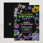 Invitation Neon Halloween Boys 5e Anniversaire Costume Party (Devant / Derrière)