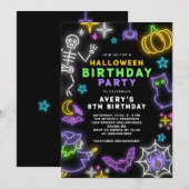 Invitation Neon Halloween Boys 8e Anniversaire Costume Party (Devant / Derrière)