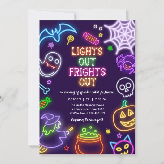 Invitation Neon Halloween brillant dans le parti sombre Spook (Devant)