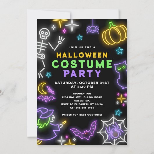 Invitation Neon Halloween Costume Party (Devant)
