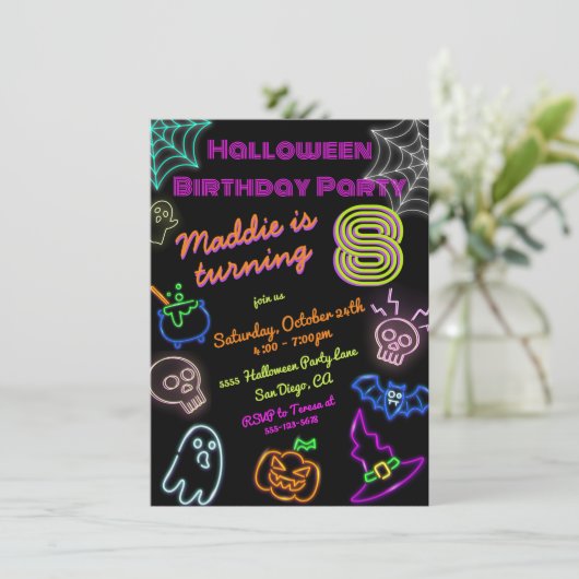 Invitation Neon Halloween fête d'anniversaire (Debout devant)