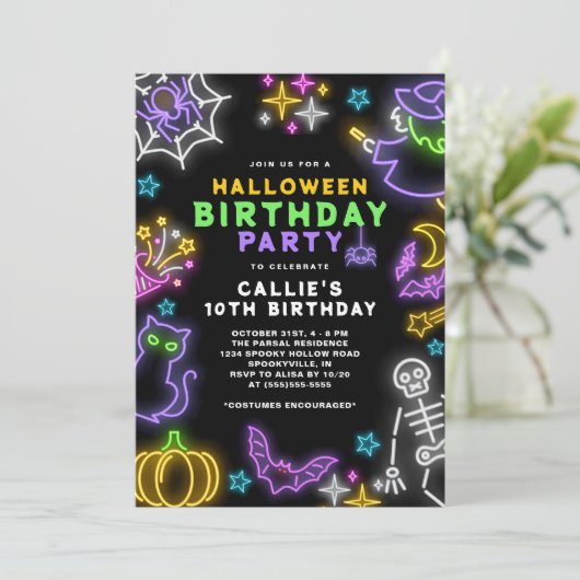 Invitation Neon Halloween Filles 10e Anniversaire Costume fêt (Debout devant)
